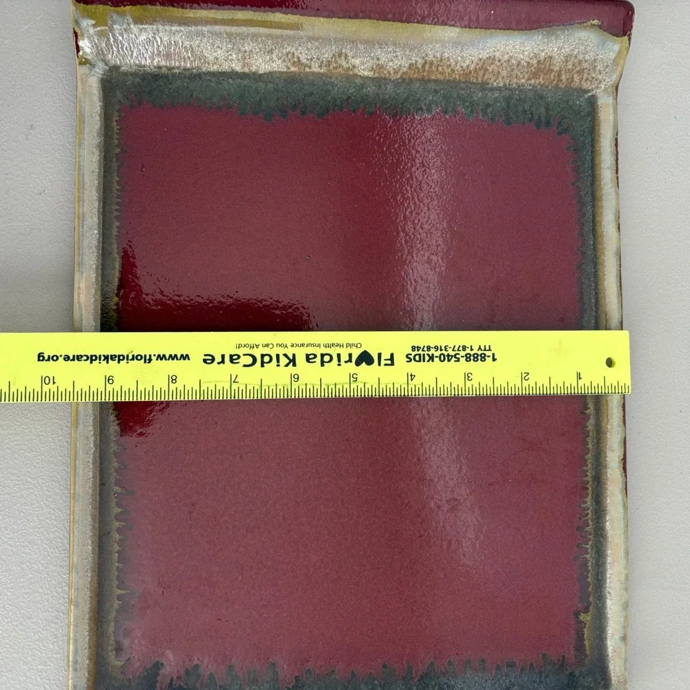 VTG Red Reactive Glaze Ceramic Decorative Tray Rectangular Catchall Vanity Dish